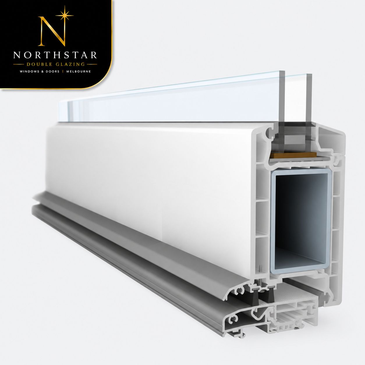 Entry & French door profile — cutaway corner sample of the uPVC frame section