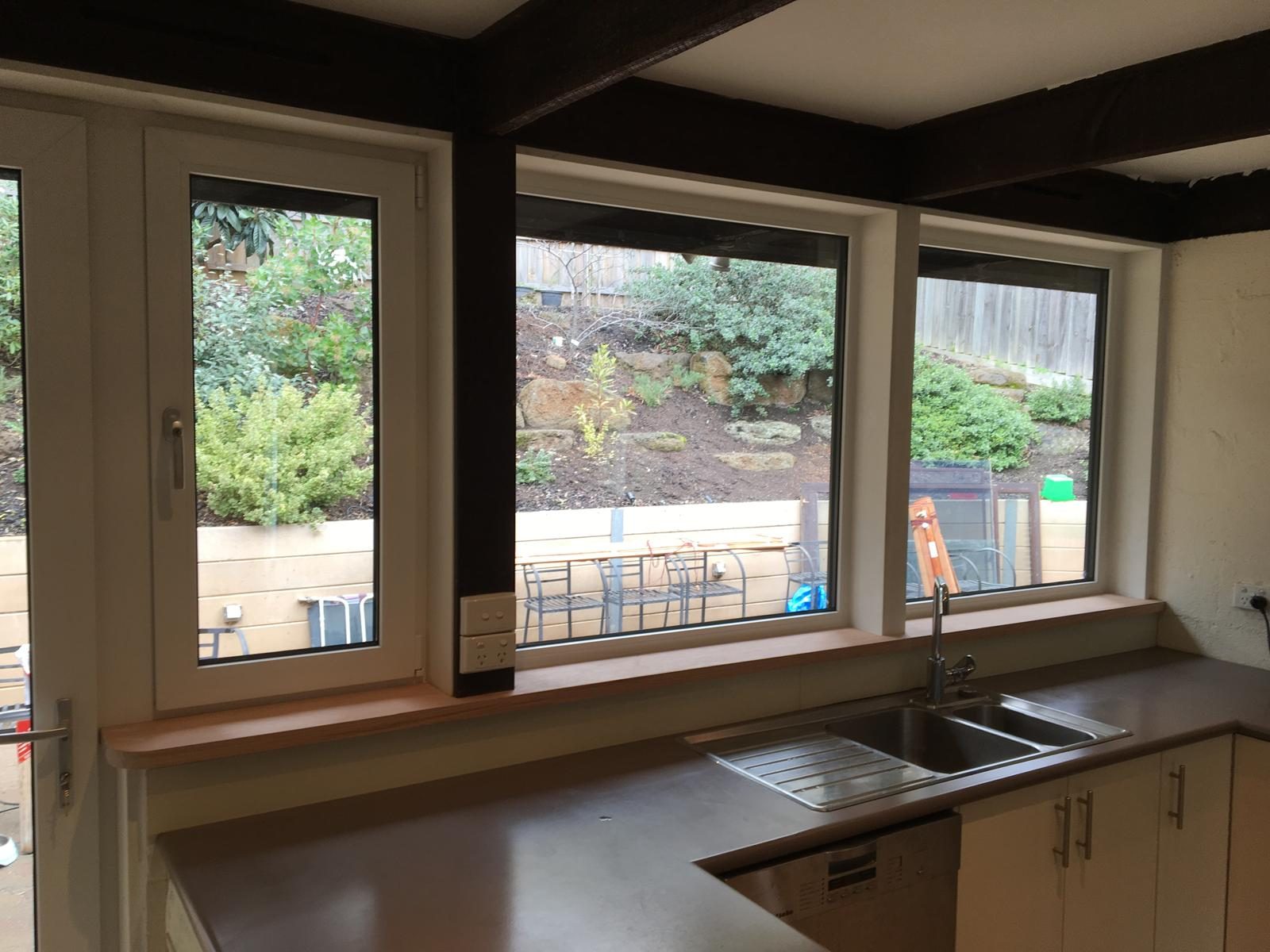 Kitchen window run with timber sill detail
