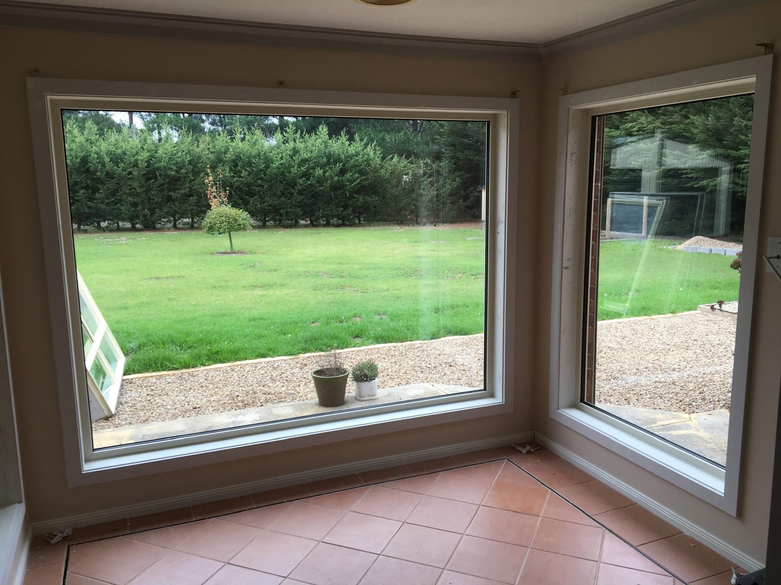 Bay window looking over a established garden